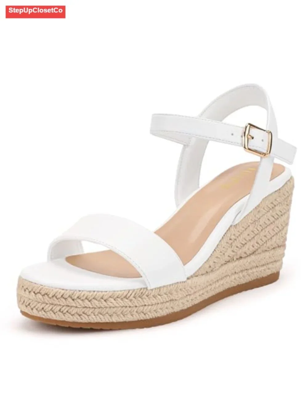 Espadrille Platform Wedge Sandals with Adjustable Ankle Strap Round Open Toe
